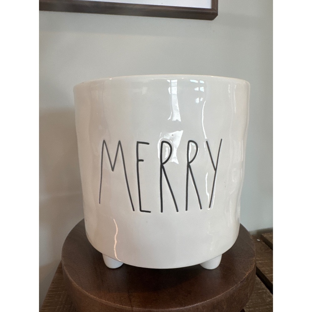Rae Dunn Planter Unisex OS White Excellent Merry Footed Ceramic Holiday Pot